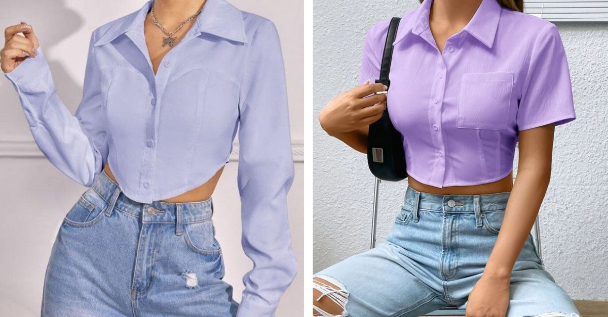 áo croptop sơ mi quần jean