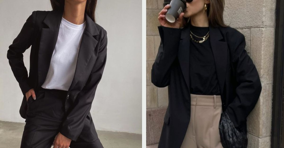 phối đồ với áo blazer đen nữ cùng áo phông