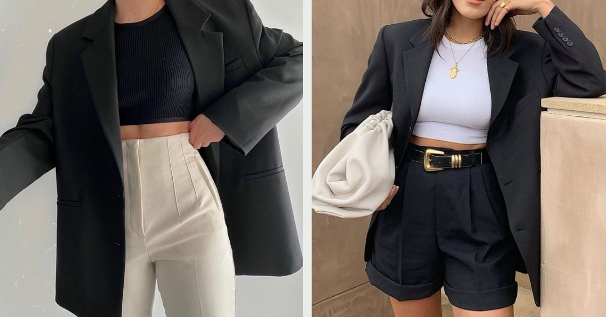 phối đồ với áo blazer đen nữ cùng croptop