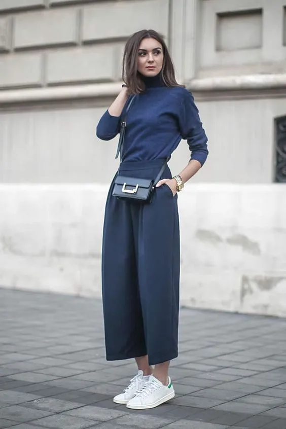 áo dài tay phối quần culottes