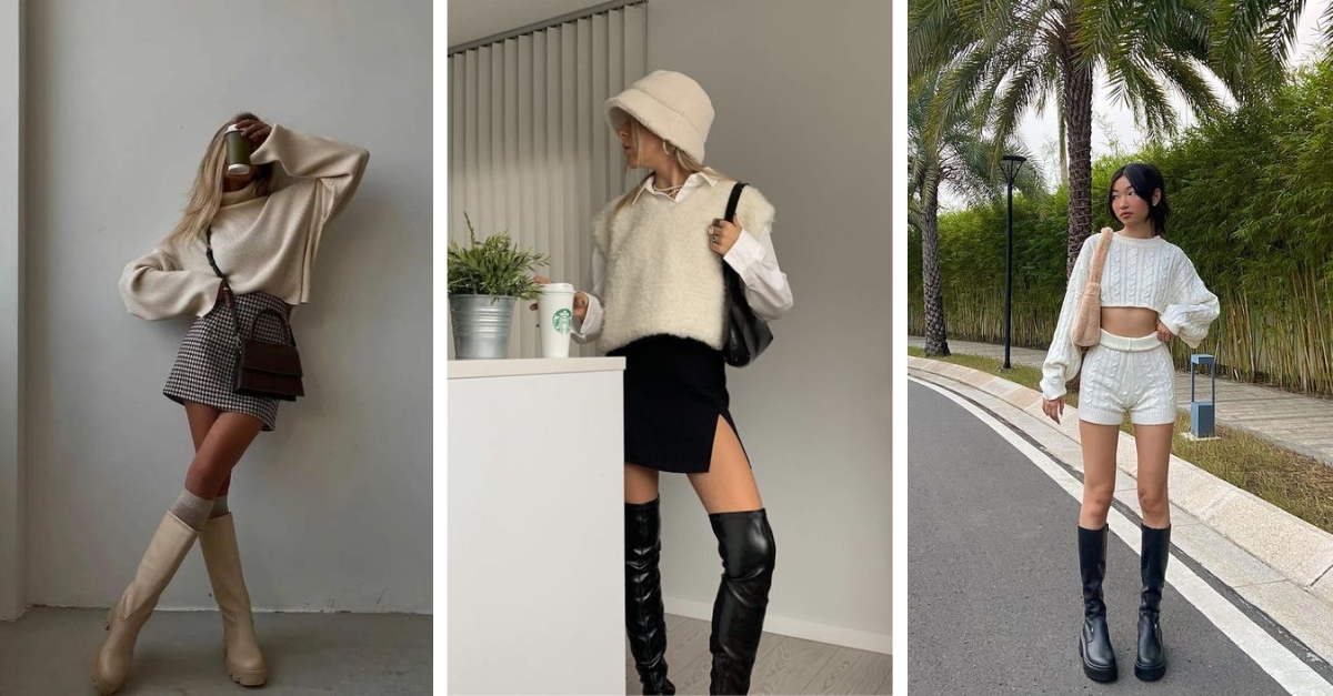 phối áo len croptop với boots