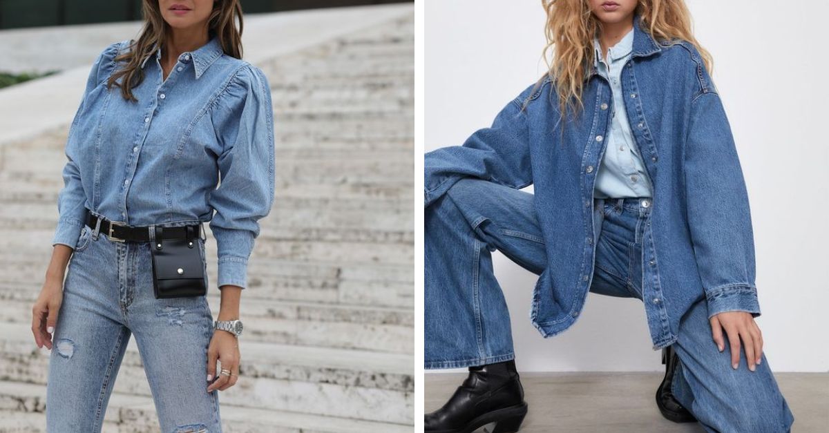 phối áo sơ mi denim on denim